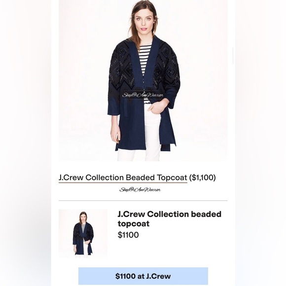 J.Crew Collection black beaded embroidered linen navy topcoat *shop@iamwarrior - Picture 12 of 15